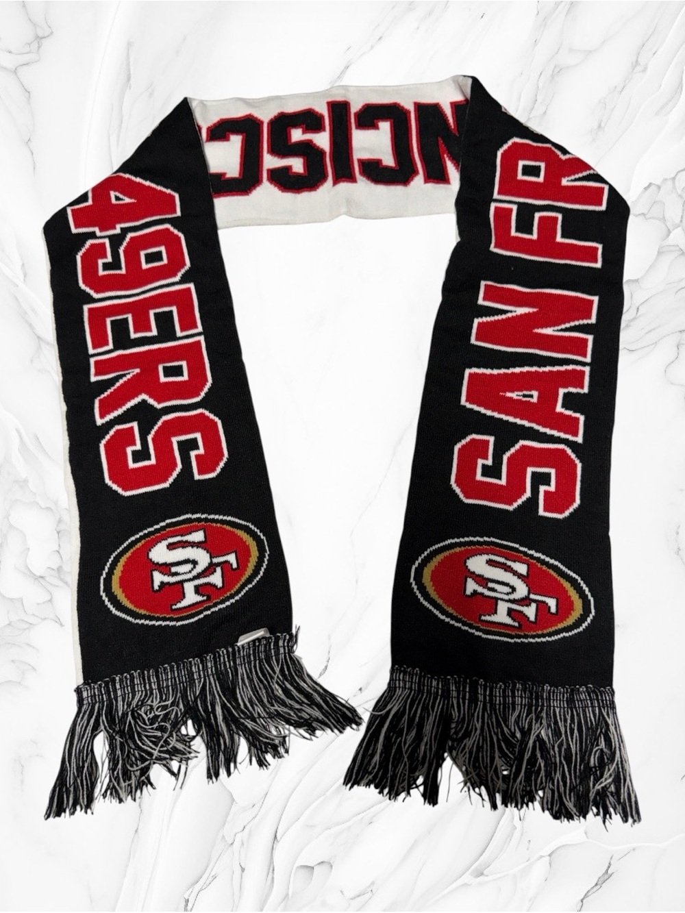 San Francisco 49ers Black and White Knit Team Scarf with Red Accent unisex